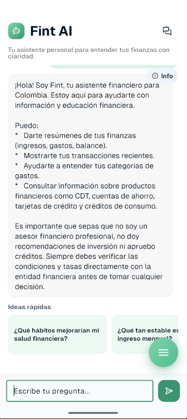 Pantalla de Fint AI